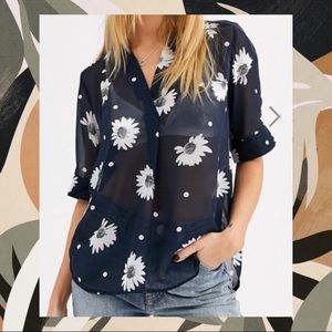 NWT Selected Sheer Blouse with White Floral Print